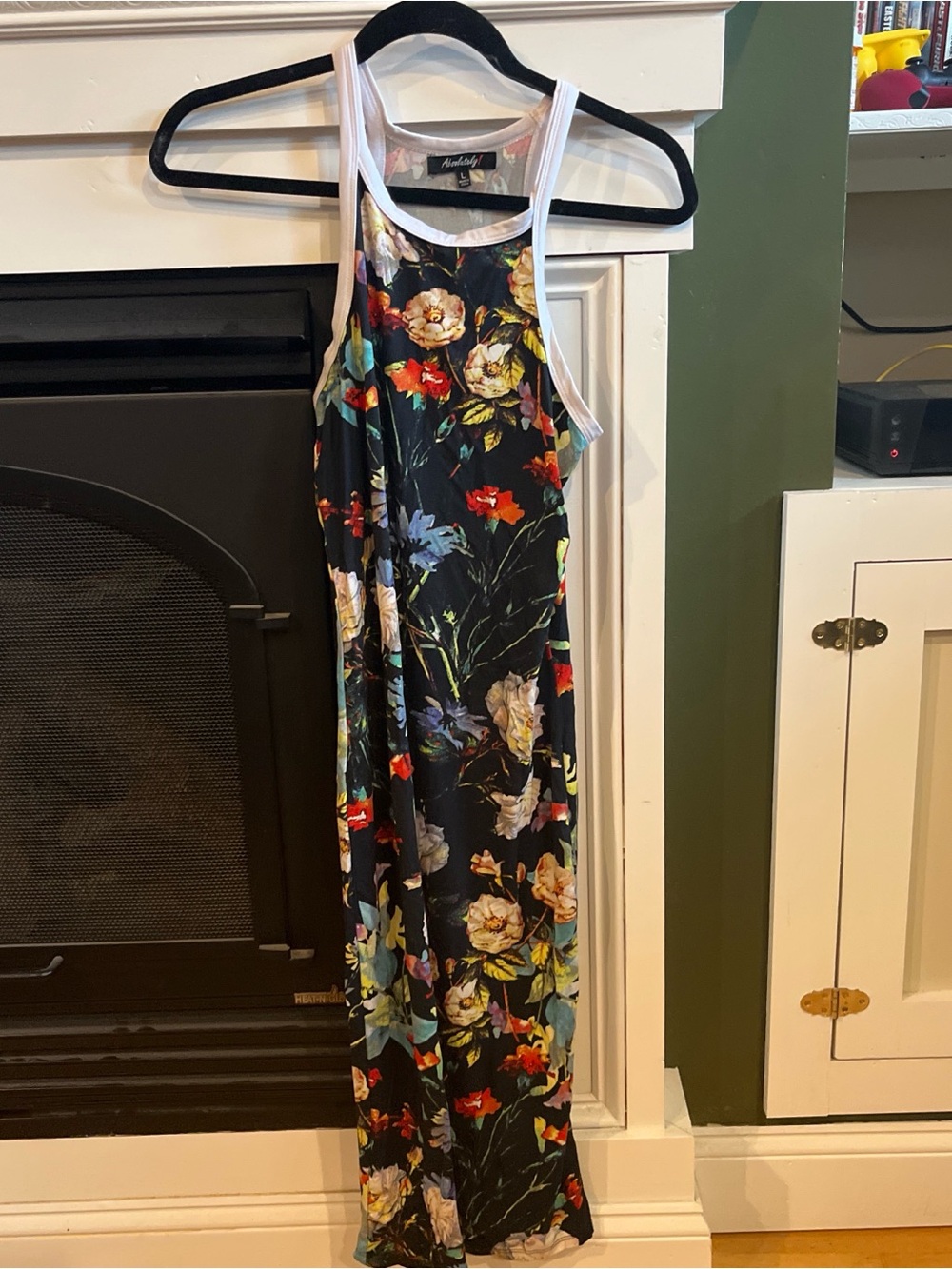Absolutely Black Floral Maxi Dress with Multicolor Blooms
